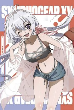 1girl artist_request breasts groin large_breasts midriff navel senki_zesshou_symphogear shorts smile solo source_request tagme yukine_chris