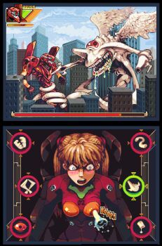 1girl angel_(evangelion) battle blonde_hair blush building city cockpit comic diemay_angel eva_02 fake_screenshot guido_bos handheld_game_console heads-up_display health_bar icon_(computing) long_hair lowres md5_mismatch mecha_pilot_suit neon_genesis_evangelion nintendo_ds orange_hair pixel_art plugsuit_(evangelion) poking poking_another's_breast resized resolution_mismatch skyscraper source_smaller souryuu_asuka_langley upscaled user_interface wings