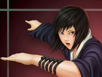 Rule 34 | 1girl, black eyes, black hair, female focus, gradient background, japanese clothes, naruto (classic), naruto (series), shizune (naruto), short hair, solo, tk (tk's level4), upper body