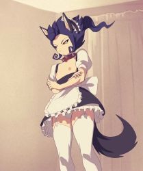 1boy animal_ears animated apron ass blue_hair brown_eyes bulge collar crossdressing crossdressing_(mtf) dog_boy garter_straps inazuma_eleven inazuma_eleven_(series) maid maid_headdress male_focus male_maid nenna nipples panties panty_pull penis spiked_collar spikes tail tail_wagging testicles thighhighs trap tsurugi_kyousuke underwear video white_legwear white_panties white_thighhighs