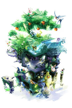 absurdres alternate_color armaldo berry_(pokemon) celebi charmander chatot commentary_request diglett dragonite drooling eevee faux_figurine fire fishing fishing_rod flame-tipped_tail flower flying gen_1_pokemon gen_2_pokemon gen_3_pokemon gen_4_pokemon grass grovyle highres holding holding_fishing_rod lapras legendary_pokemon light_beam lily_pad mythical_pokemon nejita nintendo no_humans phanpy pikachu piplup pokemon pokemon_(creature) pokemon_mystery_dungeon pokemon_mystery_dungeon:_explorers_of_time/darkness/sky poliwag poochyena psyduck riolu rotom sableye saliva sealeo shaymin shaymin_(land) shaymin_(sky) shiny_pokemon sitrus_berry slowpoke steelix swellow tail taillow tile_floor tiles tree water white_flower wigglytuff zubat