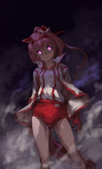 1girl animal_ears bow buruma closed_mouth ear_bow ear_covers fingerless_gloves flower-shaped_pupils flower_in_eye gloves hairband haru_urara_(bestest_prize)_(umamusume) haru_urara_(umamusume) headband highres horse_ears horse_girl horse_tail inishie_kumo jacket long_hair looking_at_viewer pink_buruma pink_eyes pink_hair pink_headband ponytail red_buruma red_gloves red_headband shirt smile solo symbol-shaped_pupils symbol_in_eye tail umamusume white_jacket white_shirt