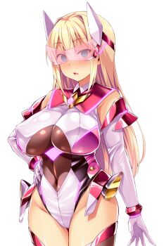 1girl ayazaki_shizuku blonde_hair blue_eyes blush breasts covered_erect_nipples covered_navel cowboy_shot elbow_gloves empty_eyes game_cg gloves glowing groin hair_intakes hand_on_own_hip headgear highleg highleg_leotard huge_breasts impossible_clothes impossible_leotard large_variant_set legs_together leotard long_hair looking_at_viewer magical_girl mind_control neon_trim non-web_source nose_blush official_art open_mouth satou_kuuki shiny_clothes shiny_skin sidelocks simple_background skin_tight solo soukou_seiki_ysphere standing thighhighs tinted_eyewear transparent_background variant_set white_background white_gloves white_leotard ys_flare
