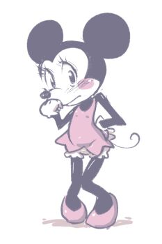 1girl animal animal_ears black_eyes black_fur bloomers blush blush_stickers disney dress furry gloves hand_on_own_hip hand_to_own_mouth high_heels k-nattoh looking_at_viewer mickey_mouse_&amp;_friends minnie_mouse mouse_(animal) mouse_ears mouse_girl mouse_tail pink_dress pink_shoes shoes sleeveless sleeveless_dress standing tail underwear white_background white_bloomers white_gloves