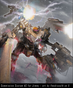 armored_core armored_core_vi:_fires_of_rubicon beam_cannon energy_cannon fromsoftware gun highres holding holding_weapon mecha mecha_focus mobius_(mobiusu14) robot science_fiction thrusters weapon