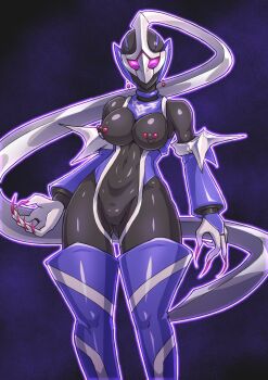 1girl absurdres black_bodysuit bodysuit claws corrupted corruption covered_erect_nipples fingernails helmet highres igarashi_sakura kamen_rider kamen_rider_jeanne kamen_rider_revice nail_(hardware) nipple_piercing nipples pelvic_curtain piercing pink_nails sharp_claws sharp_fingernails tagme thick_thighs thighhighs thighs vampire