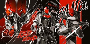 bat_signal batman_(series) batman_symbol black_bodysuit black_gloves bodysuit brown_jacket dc_comics gloves grey_bodysuit guoba7777 jacket jason_todd male_focus mask multicolored_bodysuit muscular muscular_male open_clothes pants red_hood_(dc) red_hood_and_the_outlaws red_mask superhero_costume taut_bodysuit two-tone_bodysuit