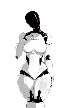 1girl absurdres breasts genderswap genderswap_(mtf) hand_on_own_chest head_tilt highres masoq medium_breasts real_life robot robot_girl solo tesla_(company) thick_thighs thigh_gap thighs wide_hips