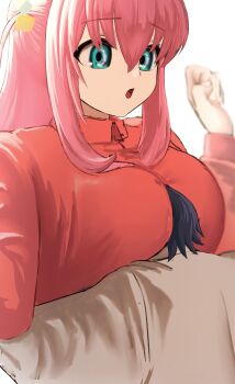 Rule 34 | 2girls, :o, absurdres, between breasts, blue eyes, blue hair, bocchi the rock!, breasts, buttons, collared shirt, cube hair ornament, flustered, gotoh hitori, hair between eyes, hair ornament, hands up, head between breasts, head on chest, highres, hug, isago ganma, large breasts, long sleeves, multiple girls, one side up, pink hair, shirt, upper body, white background, yamada ryo