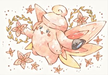 blue_eyes blush blush_stickers clefable colored_skin flower gen_1_pokemon gradient_wings highres mega_clefable mega_pokemon multicolored_wings nintendo no_humans pink_skin pokemon pokemon_(creature) pokemon_focus pokemon_legends:_z-a rai_(rai_kw) smile tongue tongue_out wings