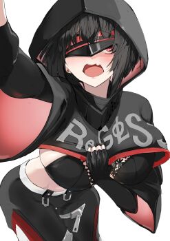 1girl absurdres breasts character_request ewokakuyorozuya fang highres hololive large_breasts looking_at_viewer mask pants regloss_(hololive) simple_background tagme white_background