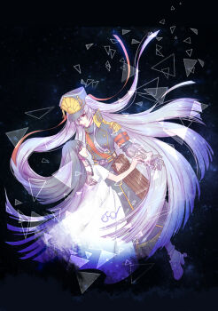 2girls altair_(re:creators) armband belt belt_bag bib black_armband black_coat black_dress black_footwear black_hair braid braided_sidelock brown_bag buttons closed_eyes closed_mouth coat coat_dress commentary commentary_request connecting_hair dress english_commentary epaulettes eraser gauntlets glasses gold_trim gradient_hair hat high_collar high_heels highres itoiti_hiroitu long_bangs long_hair looking_at_another looking_down military_hat military_uniform mixed-language_commentary multicolored_hair multiple_girls pen re:creators red_armband red_eyes ruler shako_cap shimazaki_setsuna short_sleeves sidelocks spurs straight_hair triangle twintails two-tone_armband very_long_hair white_dress yellow_belt