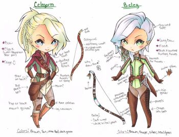 Rule 34 | 1other, 2boys, arrow (symbol), beleg, belt, belt buckle, blonde hair, blue eyes, bow (weapon), braid, buckle, celegorm, character name, cheese-cake-panda, chibi, closed mouth, elf, english text, eyebrows hidden by hair, feather hair ornament, feathers, fingerless gloves, frown, full body, gloves, green eyes, grey hair, hair ornament, hands on own hips, high ponytail, hood, looking at viewer, male focus, multiple boys, pointy ears, ponytail, quiver, side bangs, simple background, smile, standing, the silmarillion, tolkien's legendarium, weapon, white background