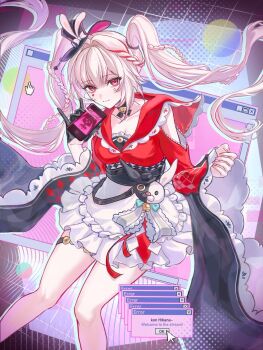 1girl butterfly-shaped_pupils clothing_cutout commentary_request diamond_(shape) diamond_facial_mark diamond_on_cheek facial_mark hat hat_ornament heart heart_facial_mark heart_on_cheek highres honkai:_star_rail honkai_(series) looking_at_viewer mark_under_both_eyes mini_hat mini_top_hat official_alternate_costume official_alternate_design official_alternate_hairstyle rabbit_ear_headwear rabbit_hat_ornament red_streaks shoulder_cutout solo sparkle_(honkai:_star_rail) sparxie_(honkai:_star_rail) symbol-shaped_pupils top_hat wa_serin