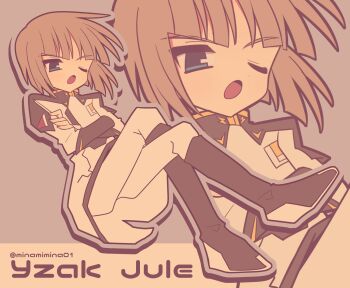 Rule 34 | 2000s (style), absurdres, angry, blonde hair, blue eyes, compass uniform, gundam, gundam seed, highres, military uniform, minami mina, one eye closed, pants, shoes, sitting, yzak joule, zaft uniform