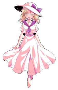 Rule 34 | 1girl, :o, arms at sides, barefoot, blush, bow, breasts, choppy bangs, collarbone, commentary request, dairi, floating clothes, full body, hat, hat bow, highres, large variant set, long hair, long skirt, looking at viewer, louise (touhou), low twintails, medium breasts, neckerchief, open mouth, orange eyes, orange hair, pink hat, pink shirt, pink skirt, purple bow, purple neckerchief, shirt, short sleeves, simple background, skirt, solo, standing, straight-on, sun hat, surprised, tachi-e, touhou, touhou (pc-98), transparent background, twintails, variant set