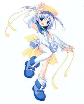 1girl absurdres asymmetrical_clothes boots highres magical_girl moetan one-piece_swimsuit pastel_ink pop_(electromagneticwave) scan school_swimsuit single_thighhigh solo swimsuit thighhighs third-party_source white_one-piece_swimsuit