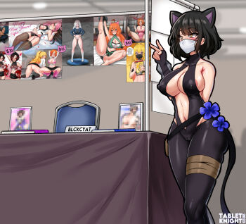 1girl animal_ears areola_slip backless_outfit bare_shoulders black_gloves black_hair black_leggings black_leotard blake_belladonna breasts cameltoe cat_ears censored center_opening cosplay covered_erect_nipples extra_ears fate/grand_order fate/prototype fate/prototype:_fragments_of_blue_and_silver fate_(series) fingerless_gloves gloves hassan_of_serenity_(fate) hassan_of_serenity_(fate)_(cosplay) large_breasts leggings leotard mask medium_hair mosaic_censoring mouth_mask navel neopolitan_(rwby) nora_valkyrie penny_polendina ruby_rose rwby short_hair solo standing tabletknight weiss_schnee yang_xiao_long yellow_eyes