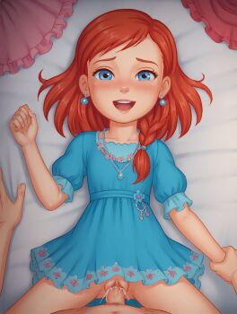 dora_the_explorer forced_partners implied_rape kate_(dora_the_explorer) moaning no_panties non-web_source on_bed pussy pussy_juice tears tight_clothes trembling trembling_pussy