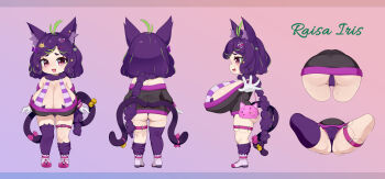 1girl :d a-pose absurdres ahoge animal_bag animal_ear_fluff animal_ears ankle_boots arm_up arms_at_sides ass asymmetrical_legwear backboob bag bare_shoulders bell black_sweater bob_cut boots bow bra braid braided_ponytail breasts cameltoe cat_bag cat_ears cat_girl cat_hair_ornament cat_pasties cat_tail cat_thighhighs character_name character_profile cleavage crotch curly_hair dress ear_ornament ears english_text eyelashes fang food-themed_hair_ornament frilled_boots frilled_gloves frills from_behind from_side fruit_hair_ornament full_body gloves gluteal_fold gradient_background green_eyes green_hair green_pupils groin hair_bow hair_ornament hairband hairpin handbag heart heart_hair_ornament highres hikimayu huge_breasts leg_belt loli long_hair looking_at_viewer loose_thighhigh maroon_eyes multicolored_eyes multicolored_hair multiple_views nekomata off-shoulder_sweater off_shoulder open_mouth oppai_loli original outstretched_arm panties parted_bangs partially_visible_vulva pasties paw_hair_ornament pigeon-toed pink_background pink_bag pink_boots pink_gloves purple_background purple_hair purple_panties purple_sweater purple_thighhighs red_pupils reference_sheet shiny_skin simple_background single_braid skin_fang sling_bikini_top slit_pupils smile spread_legs standing star_(symbol) star_hair_ornament sticker_on_hair striped_bra striped_clothes sweat sweater sweater_dress tail tail_bell tail_bow tail_ornament thick_eyebrows thigh_gap thighhighs two-tone_eyes two-tone_hair underbutt underwear wavy_hair white_boots white_gloves wide_hips yuu_(yuubakunyu) yuuchibichichi