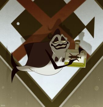 artist_name commentary devillefort-master english_commentary fish grin help!_i'm_a_fish highres joe_(help!_i'm_a_fish) looking_at_viewer no_humans potion smile solo