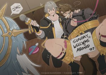 ... 3boys :3 anal_beads anal_tail animal_ears artist_name black_jacket black_pants black_socks bone bound bowl brown_hair butt_plug caelus_(honkai:_star_rail) character_name collar commentary condom convenient_censoring dildo dog_ears dog_tail doodlefish english_commentary english_text fake_tail gagged gallagher_(honkai:_star_rail) garter_straps grey_shirt hair_wings halo highres hitachi_magic_wand holding holding_sex_toy honkai:_star_rail honkai_(series) instagram_username jacket leash legwear_garter long_hair looking_at_another male_focus message_board multiple_boys no_pants pants partially_unbuttoned paw_print pet_bowl ribbon sex_toy shirt sign signature socks sparkle speech_bubble spoken_ellipsis spoken_expression strap sunday_(honkai:_star_rail) sweatdrop tail trailblazer_(honkai:_star_rail) twitter_username vibrator white_hair white_shirt