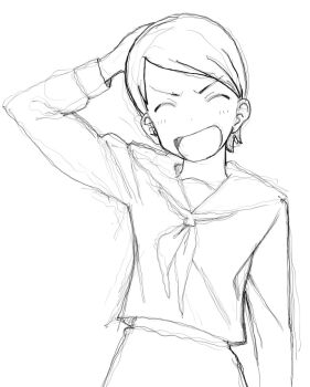 1girl blush closed_eyes ddasang greyscale highres long_sleeves monochrome open_mouth original school_uniform serafuku sketch solo upper_body