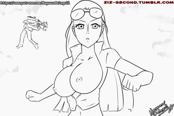 1boy 1girl 20s animated animated_gif artist_name blood bouncing bouncing_breasts breasts breasts_out commission cropped_jacket flying formal_clothes high_collar jacket large_breasts lineart long_hair looking_at_viewer looping_animation monochrome navel nayaase_beleguii nico_robin nico_robin_(return_to_sabaody) nipples nosebleed one_piece patreon_username pervert running sanji_(one_piece) short-sleeved_jacket short_sleeves signature solo_focus somersault suit sunglasses sunglasses_on_head twitter_username uncensored upper_body vest watermark web_address ziz_second
