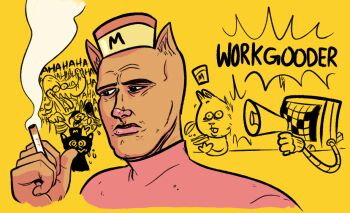 Rule 34 | 1boy, animal ears, bratty (undertale), burger, burgerpants, catty (undertale), cigarette, english text, hat, laughing, megaphone, mettaton, microphone, personification, philip bankss, robot, undertale, utdr (toby fox), yellow background