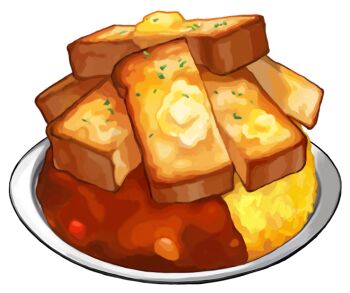 artist_request bread bread_slice butter curry curry_rice food food_focus game_cg garnish nintendo no_humans official_art plate pokemon pokemon_swsh rice third-party_source toast transparent_background
