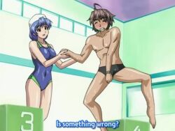 00s 2004 6+boys 6+girls angelium animated black_male_swimwear black_swim_briefs blue_hair blue_one-piece_swimsuit bouncing_breasts breasts bulge cleavage competition_swimsuit covered_erect_nipples covered_navel erection erection_under_clothes highleg highleg_one-piece_swimsuit indoors interior large_breasts male_swimwear multiple_boys multiple_girls navel nipples non-web_source one-piece_swimsuit poolside school_swimsuit sound stretching subtitled swim_briefs swimsuit tagme topless_male video wardrobe_malfunction yorishiro_(angelium) yunagi_miki