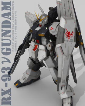 3d beam_rifle char's_counterattack character_name commentary_request earth_federation_space_forces energy_gun english_text fin_funnels gundam highres machinery mecha mecha_focus no_humans nu_gundam realistic robot roundel science_fiction shadow shield tomholy unicorn v-fin weapon