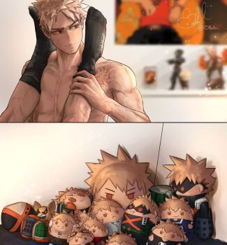 2boys absurdres anal bakudeku bakugou_katsuki bedroom blonde_hair boku_no_hero_academia bones_(company) chibi chihuahua dog figure highres indoors midoriya_izuku multiple_boys poster red_eyes scar scar_on_arm scaron_legs sex shounen_jump slbelen_ socks spiked_hair stuffed_toy yaoi