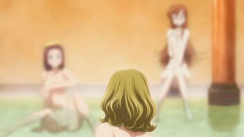 3girls animated animated_gif ass back backboob bare_shoulders barefoot bath blonde_hair blue_eyes blush breasts brown_hair code_geass covering_privates female_focus green_eyes kouzuki_kallen large_breasts legs long_hair milly_ashford multiple_girls nude nude_cover red_hair same-sex_bathing shared_bathing shirley_fenette short_hair sitting water