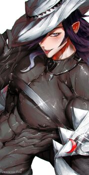 Rule 34 | 1boy, abs, absurdres, adjusting clothes, adjusting headwear, ashveil (honkai: star rail), badge, black hair, blue moon (moonlight ttth), commentary, crescent, english commentary, fedora, gradient hair, grey eyes, hat, highres, honkai: star rail, honkai (series), jewelry, long hair, male focus, multicolored hair, necklace, off shoulder, pectorals, shirt, sparkle, strap, toned, toned male, tongue, tongue out