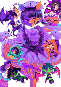 6+girls alternate_costume breasts character_request chibi chibi_inset cleavage cleavage_cutout clothing_cutout clown demon_girl demon_horns demon_tail demon_wings dog ena:_dream_bbq ena_(dream_bbq) ena_(ena) ena_(series) ena_(web_series) ghost green_ena happy_ena highres horns hourglass_dog lolita_fashion mezo_(usagimarumei) mini_person minigirl multiple_girls skirt suspender_skirt suspenders tail thigh_strap usagimarumei wings