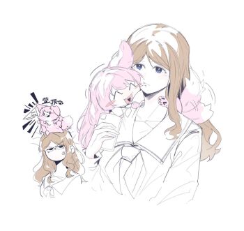 Rule 34 | 1girl, anger vein, animalization, anon tokyo (bang dream!), bang dream!, bang dream! it's mygo!!!!!, blue eyes, brown hair, chihaya anon, dog, nagasaki soyo, school uniform, sidelocks, simple background, tin g, translation request, tsukinomori school uniform, white background