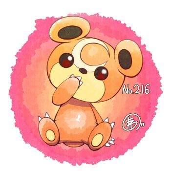 Rule 34 | bear, brown fur, claws, crescent, gen 2 pokemon, highres, hilavaport, looking at viewer, nintendo, no humans, numbered, pokemon, pokemon (creature), signature, sitting, solo, teddiursa
