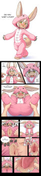 1boy 1girl absurdres animal_ear_fluff animal_ears aroused ass blush clitoral_hood clothed_sex cunnilingus english_text forced full_body green_eyes highres hood hoodie katsurou loli looking_at_viewer made_in_abyss nanachi_(made_in_abyss) naughty_face onesie oral pajamas pov pussy saliva smile speech_bubble spread_legs spread_pussy spreading_another's_pussy third-party_edit torn_clothes uncensored white_hair
