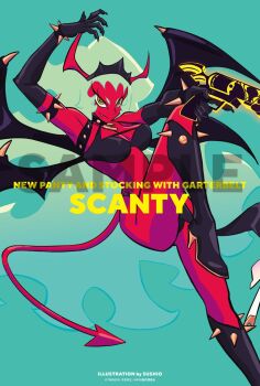 Rule 34 | 1girl, absurdly long hair, absurdly long tail, arm strap, arm up, armlet, artist name, ass, bare arms, bare back, bare legs, bare shoulders, bat wings, black bra, black choker, black gloves, black loincloth, black panties, black tiara, black wings, boots, bra, bracelet, breasts, character name, chest harness, choker, cleavage, closed mouth, collar, collarbone, colored skin, commentary, commentary request, copyright name, copyright notice, cowboy shot, curvy, demon girl, demon horns, demon tail, demon wings, double gold lacytanga (psg), elbow gloves, fang, fang out, fingernails, floating hair, foot out of frame, frown, full body, gloves, gold ring, gold spikes, gold weapon, green background, green eyes, gun, halterneck, hand up, harness, high heel boots, high heels, highres, holding, holding gun, holding weapon, horns, huge horns, jewelry, knee boots, knee up, large breasts, leaning back, leather, leather body harness, leather bra, leather choker, leather collar, leather gloves, leather loincloth, leather strap, loincloth, long eyelashes, long fingernails, long hair, long horns, long sidelocks, looking at viewer, low wings, makeup, multicolored eyes, multiple wings, nose, o-ring, o-ring choker, official art, open hand, panties, panty &amp; stocking with garterbelt, pelvic curtain, pointed bangs, red horns, red skin, red tail, ribbon, ringed eyes, sample watermark, scanty (psg), sharp fingernails, sidelocks, simple background, slit pupils, solo, spiked arm strap, spiked armlet, spiked boots, spiked bracelet, spiked choker, spiked gloves, spiked hair, spiked harness, spiked loincloth, spikes, standing, stomach, straight-on, sushio-o-san, tail, thick thighs, thighs, tiara, trigger discipline, two-tone eyes, underwear, v-bangs, v-shaped eyebrows, very long hair, very long tail, watermark, weapon, white ribbon, wings, yellow eyes