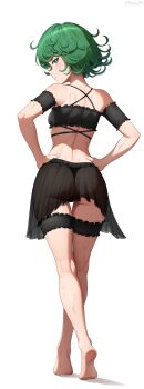 1girl absurdres alternate_costume ass back barefoot bikini black_bikini black_nails black_panties black_skirt breasts from_behind full_body green_eyes green_hair hand_on_own_hip highres looking_back one-punch_man panties short_hair skirt small_breasts solo standing swimsuit tatsumaki underwear yisusjpl