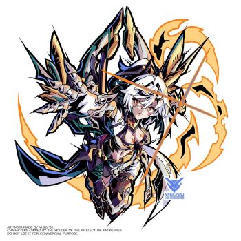 1girl armor armored_bodysuit armored_dress body_markings breasts clawed_gauntlets clenched_hand coattails commentary dress english_commentary english_text erdos_helia erdos_helia_(planar_armament:_warped_spacetime) fire hair_ornament highres honkai_(series) honkai_impact_3rd long_hair midriff ponytail simple_background tailcoat v-shaped_eyebrows vh20/20 white_hair yellow_eyes