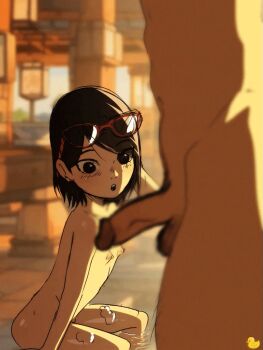 1boy 1girl age_difference angelyeah animated animated_gif bath bathhouse black_hair blurry blurry_background blurry_foreground blush boruto:_naruto_next_generations developing_erection eyewear_on_head flat_chest glasses glasses_on_head loli looking_at_penis mixed-sex_bathing naruto_(series) nipples nude open_mouth penis penis_awe red-framed_eyewear shared_bathing sitting soap_bubbles standing swept_bangs testicles twitching_penis uchiha_sarada uncensored water