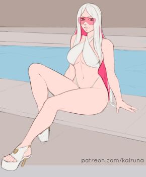 1girl bikini kalruna multicolored_hair original platform_shoes solo sunglasses swimsuit two-tone_hair white_bikini