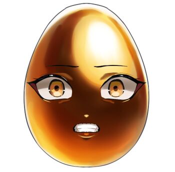 egg golden_egg hololive hololive_english looking_at_viewer objectification shiori_novella simple_background solo teeth virtual_youtuber white_background yellow_eyes yotamono