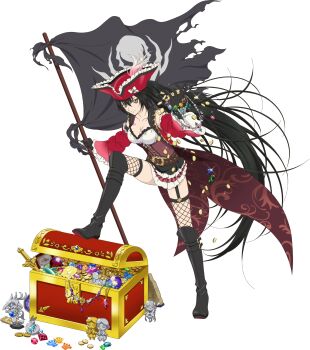 Rule 34 | 1girl, artist request, black boots, black hair, boots, breasts, closed mouth, coin, fishnet pantyhose, fishnets, full body, game cg, gem, gold coin, hat, highres, jolly roger, long hair, looking at viewer, official art, pantyhose, pirate costume, pirate hat, smile, solo, tales of (series), tales of asteria, tales of berseria, third-party source, transparent background, treasure chest, velvet crowe, velvet crowe (pirate outfit), very long hair, yellow eyes