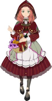 1girl artist_request closed_mouth eleanor_hume flower full_body game_cg green_eyes highres looking_at_viewer official_art pink_hair smile solo tales_of_(series) tales_of_asteria tales_of_berseria third-party_source transparent_background