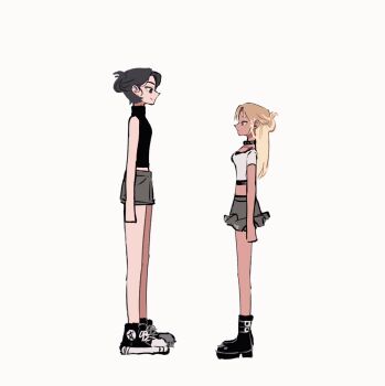 2girls agoh3 animated animated_gif ball basketball basketball_(object) black_hair blonde_hair changing_clothes clapping denim feet full_body jeans jersey medium_hair multiple_girls original pants pleated_skirt short_hair simple_background skirt snorkel tagme y2k_fashion