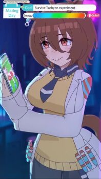 1boy 1girl 3d :&gt; :3 agnes_tachyon_(tach-nology)_(umamusume) agnes_tachyon_(umamusume) ai-generated_art_(topic) ai-synthesized_speech all_fours alternate_breast_size_(larger) amplected animal_ears animated audible_speech blue_shoes blunt_bangs breasts brown_hair brown_hat cellphone coat commentary dress english_audio english_commentary english_text eyebrows_hidden_by_hair gold_ship_(umamusume) grey_hair hair_between_eyes hat heads-up_display highres holding holding_phone horse_ears horse_girl horse_tail indoors italian_brainrot_ai_animals_(meme) lab_coat lapels large_breasts long_hair meme nike_(company) notched_lapels phone pillbox_hat pov pov_hands purple_eyes red_dress second-party_source shoes sleeveless sleeveless_dress smartphone solo_focus soullesssenseii sound sweater sweater_vest tail test_tube the_black_missus_(voice_actor) trainer_(umamusume) tralalero_tralala umamusume upper_body user_interface video viewer_holding_phone white_coat yellow_sweater yellow_sweater_vest