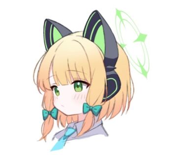 1girl animal_ear_headphones animal_ears aqua_necktie bad_id bad_twitter_id blonde_hair blue_archive blunt_bangs blush bow cat_ear_headphones cat_ears closed_mouth collared_shirt cropped_shoulders fake_animal_ears green_bow green_eyes green_halo hair_bow halo headphones image_sample looking_ahead low-tied_sidelocks medium_hair midori_(blue_archive) multiple_hair_bows necktie parted_bangs portrait shirt sidelocks solo suiran_(suiran0111) twitter_sample white_shirt
